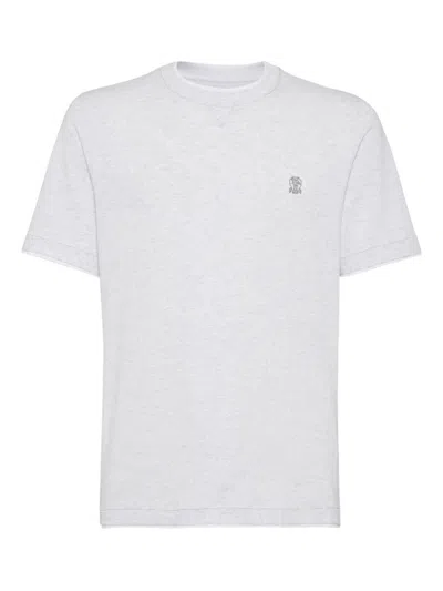 Brunello Cucinelli Men Cotton Jersey Crew-neck T-shirt With Logo And Faux-layering In White