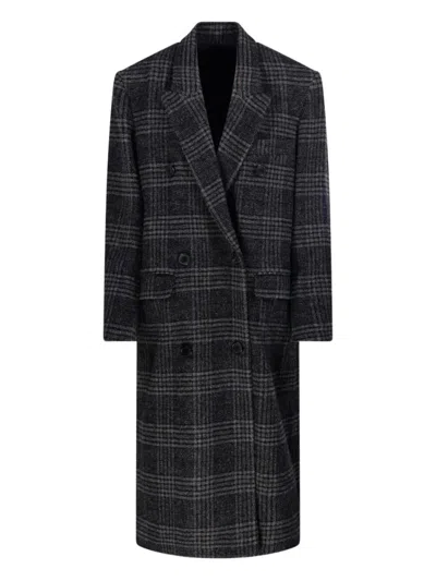 Isabel Marant Étoile Double-breasted Grey Plaid Coat With Structured Silhouette In Gray