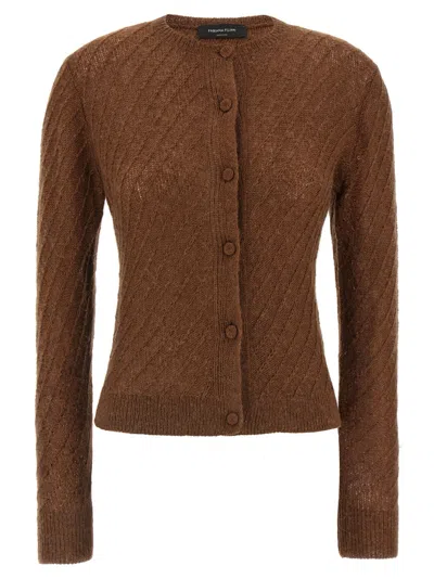 Fabiana Filippi Sequin Crochet Knit Cardigan In Brown