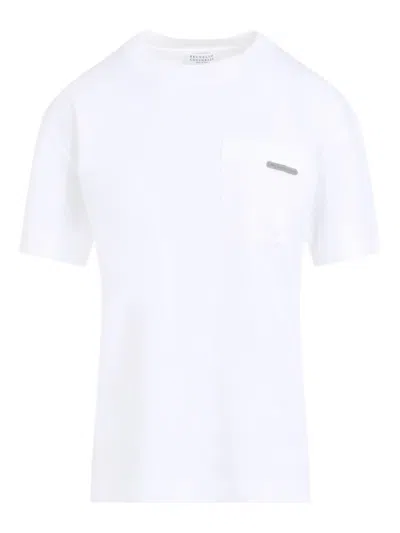 Brunello Cucinelli Chest Pocket Round Neck Short Sleeve T-shirt In White