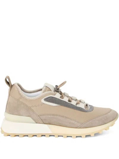 Brunello Cucinelli Chunky Sole Suede Finish Sneakers In Sand