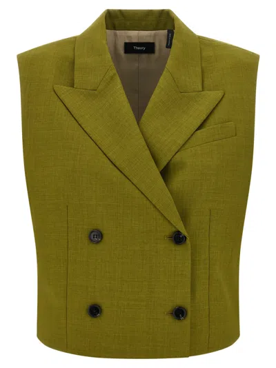 Theory Tailored Sleeveless Double-breasted Vest In Green