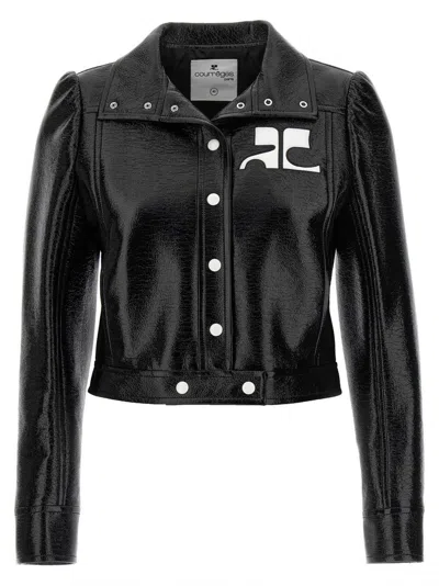 Courrèges Reedition Coated Cotton-blend Jacket In Black