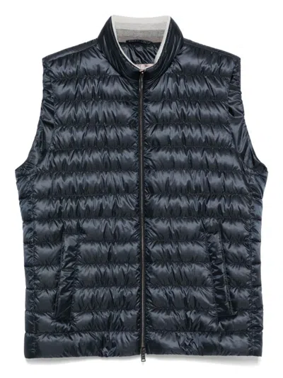 Herno Reversible Quilted Sleeveless Jacket With High Collar In Blue