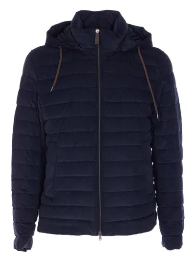 Herno Men Hooded Short Down Jacket In Blue