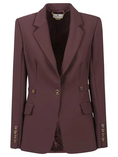Elisabetta Franchi Burgundy Tailored Blazer With Gold Buttons And Peak Lapels In Burgundy