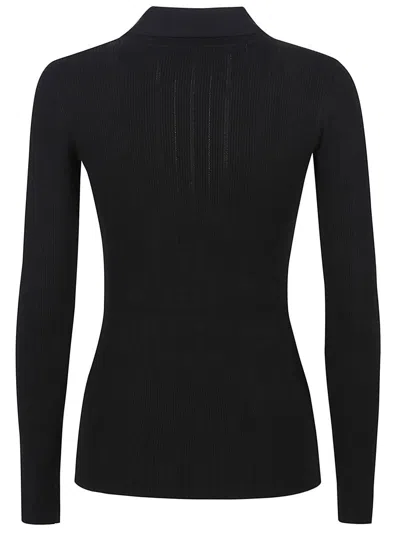 Elisabetta Franchi Deep V-neck Sweater With Gold Accent And Ribbed Texture In Black