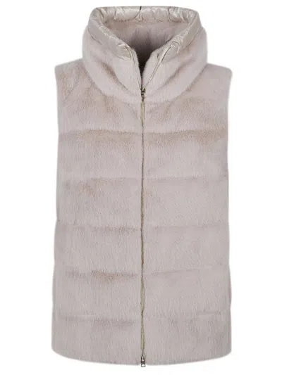 Herno Lady Faux Fur Down Vest In Neutral