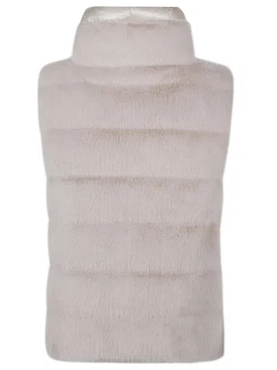 Herno Lady Faux Fur Down Vest In Neutral