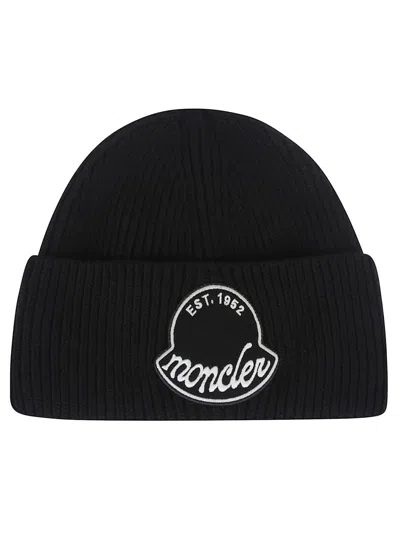 Moncler Knitted Cotton Beanie Hat Turn Up Brim In Brown