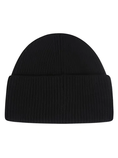Moncler Knitted Cotton Beanie Hat Turn Up Brim In Brown