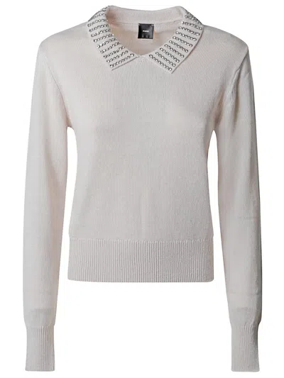 Pinko Ventotene Polo Sweater With Jeweled Appliqués In White