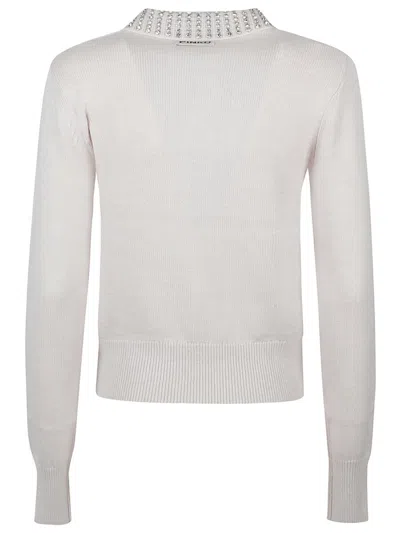 Pinko Ventotene Polo Sweater With Jeweled Appliqués In White