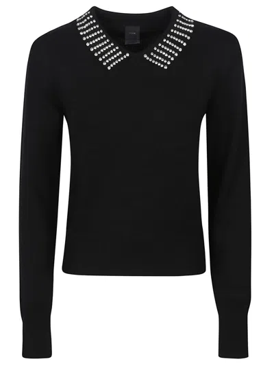 Pinko Women's Long Sleeve Strass Detail Sweater In Black
