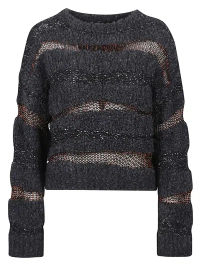 Pinko Crew Neck Knitted Long Sleeves Sweater In Gray
