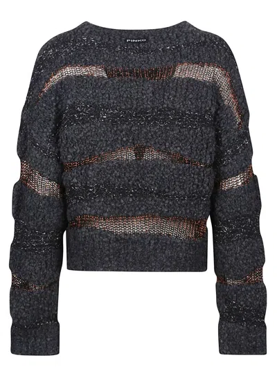 Pinko Crew Neck Knitted Long Sleeves Sweater In Gray