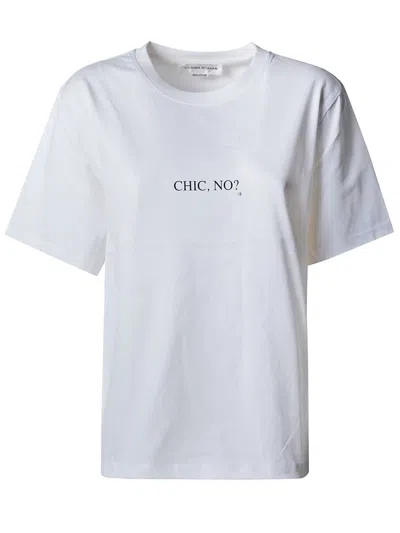 Victoria Beckham White Crewneck T-shirt With Slogan Print On The Front In Cotton Woman