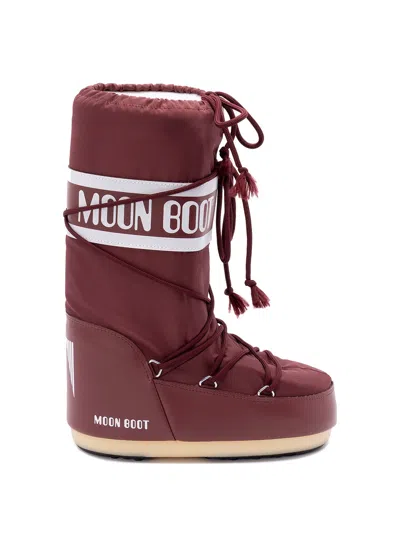 Moon Boot Burgundy Nylon And Synthetic Leather Icon Boots In Red