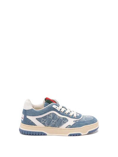 Gucci Denim Sneakers With Monogram Pattern In Blue