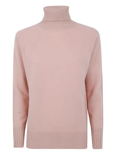 Twinset Twin-set Dusty Pink Turtleneck Sweater With Raglan Sleeves In Pink