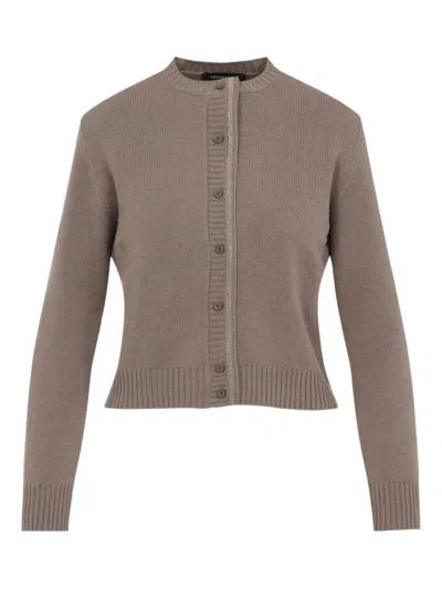 Fabiana Filippi Virgin Wool Crew Neck Cardigan In Brown