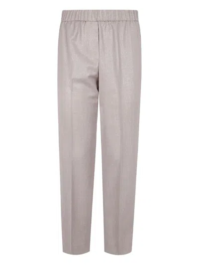 Peserico Elastic Waisted Pinstriped Lurex Flanell Trousers In Gray