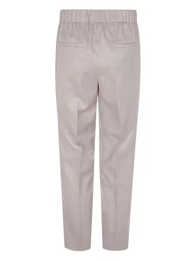 Peserico Elastic Waisted Pinstriped Lurex Flanell Trousers In Gray