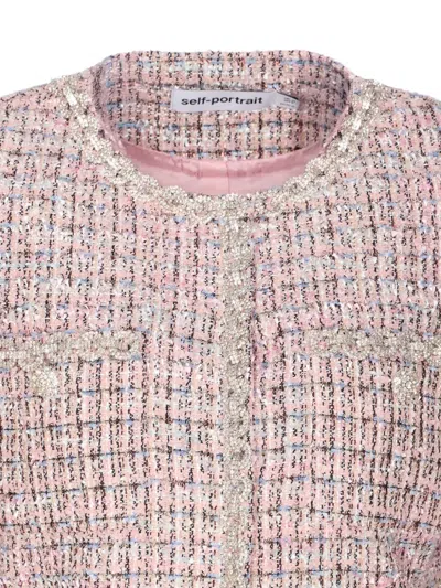 Self-portrait Self Portrait Crystal-embellished Tweed Jacket In Pink