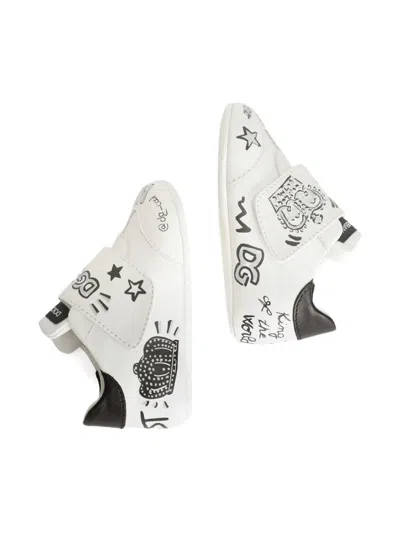 Dolce & Gabbana Graffiti-print Strap Sneakers In White