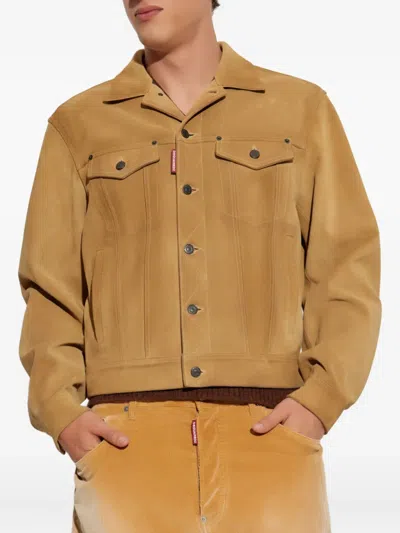 Dsquared2 Leather Button-fastening Jacket In Yellow