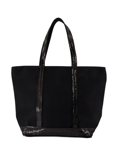 Vanessa Bruno Sequin And Canvas Medium Zipped Tote In Black