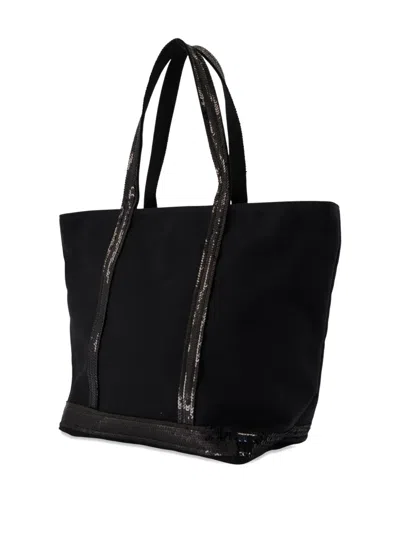 Vanessa Bruno Sequin And Canvas Medium Zipped Tote In Black