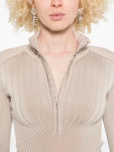 Mugler Ribbed Zip-front Sweater In Neutral