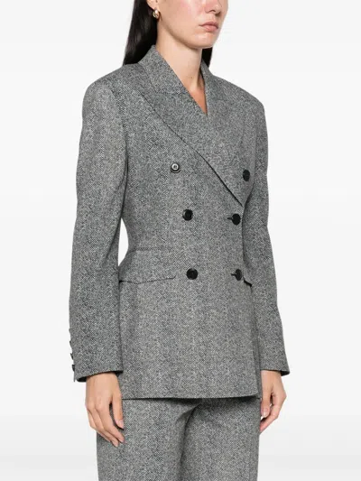 Ermanno Scervino Double-breasted Viscose Jacket With Herringbone Pattern In Gray