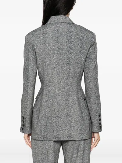 Ermanno Scervino Double-breasted Viscose Jacket With Herringbone Pattern In Gray