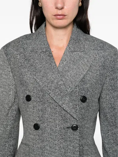 Ermanno Scervino Double-breasted Viscose Jacket With Herringbone Pattern In Gray