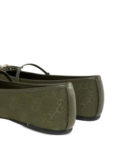 Gucci Canvas Gg Horsebit Ballerina Flats In Green