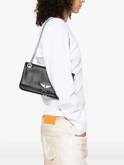 Zadig & Voltaire Rock Ii Grained Leather Crossbody Bag In Black