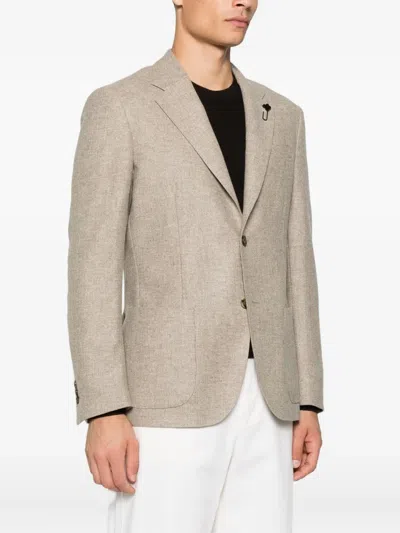Lardini Single Breasted Flower Detailed Blazer In Brown