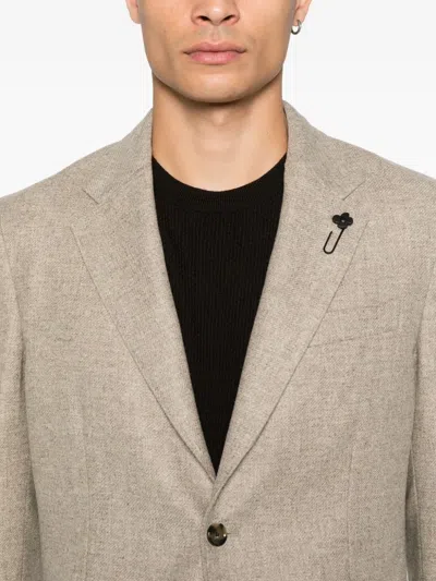Lardini Single Breasted Flower Detailed Blazer In Brown