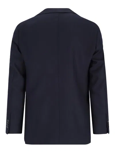 Caruso Tailored Black Herringbone Jacket With Notched Lapel In Blue