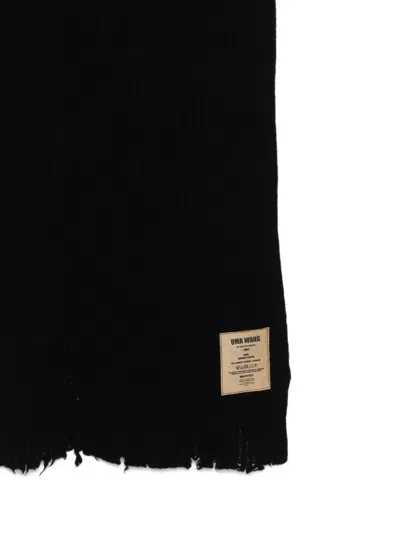 Uma Wang Ribbed Rectangular Scarf Frayed Edges In Black