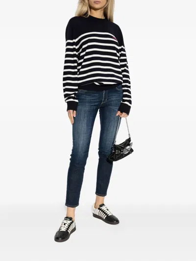 Dsquared2 Striped-pattern Wool Sweater In Blue