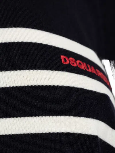 Dsquared2 Striped-pattern Wool Sweater In Blue