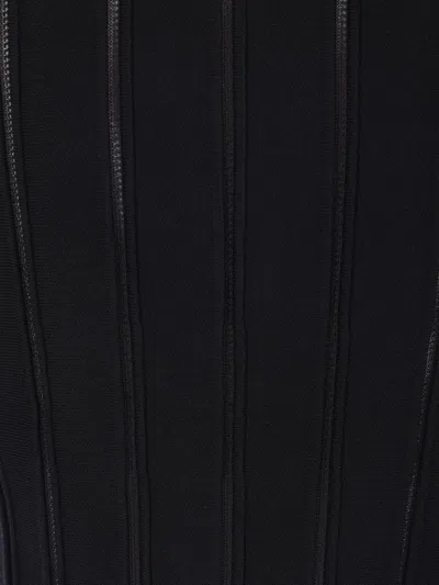 Elisabetta Franchi Tricot Pattern Sweater With Padded Shoulder Straps And Embroidered Hem In Black