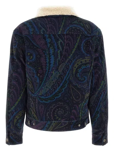 Etro Paisley-print Corduroy Jacket Giubbino In Blue