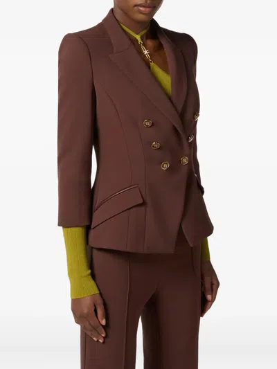 Elisabetta Franchi Structured Double-breasted Jacket Gold Buttons In Brown