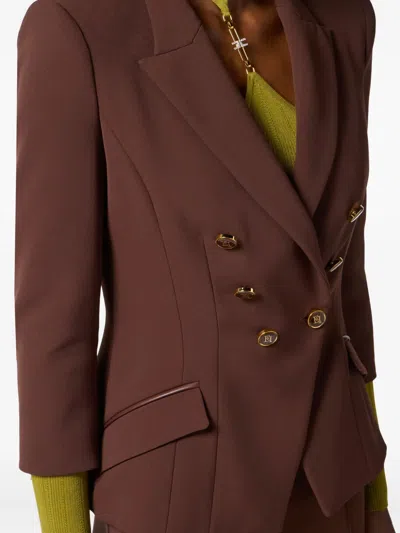Elisabetta Franchi Structured Double-breasted Jacket Gold Buttons In Brown