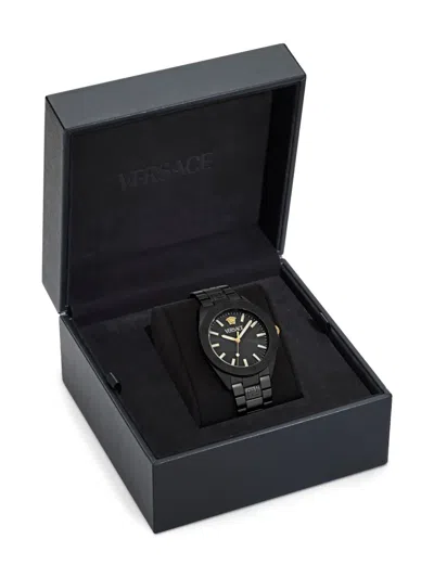 Versace V-dome Aluminum Bracelet Watch In Black