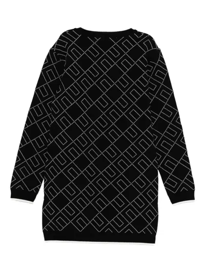 Elisabetta Franchi La Mia Bambina Geometric-pattern Knitted Dress In Black
